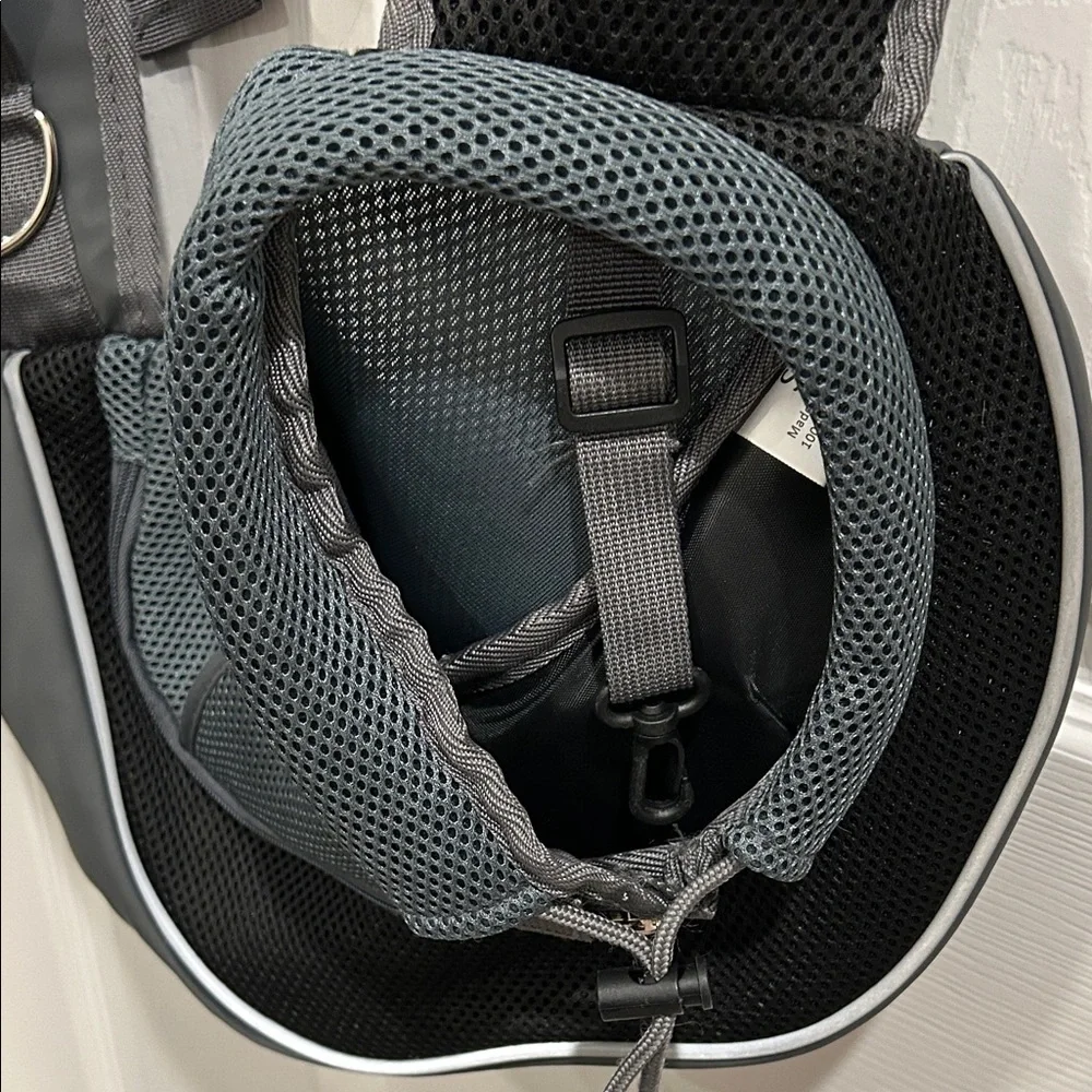 Small black and gray crossbody pet carrier
